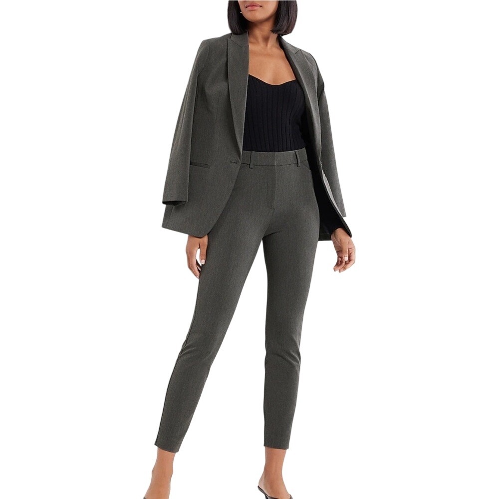 Express Factory Womens Charcoal Gray One Button Tailored Blazer Jacket Size 4